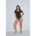 Black - Back - American Apparel Womens-Ladies Cotton Spandex Short Sleeved T-Shirt Leotard