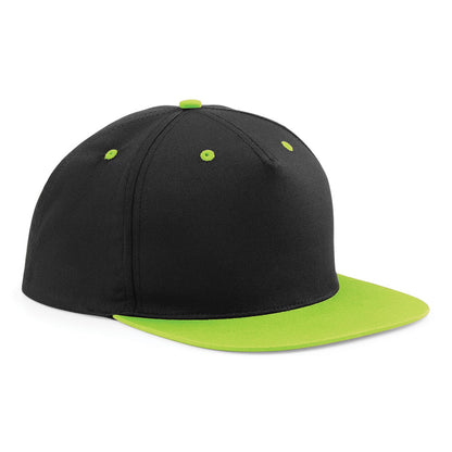 Black- Lime Green - Front - Beechfield Unisex 5 Panel Contrast Snapback Cap
