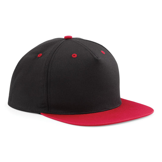 Black- Classic Red - Front - Beechfield Unisex 5 Panel Contrast Snapback Cap