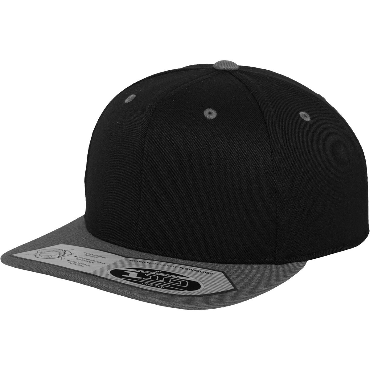 Black- Grey - Front - Yupoong Flexfit Unisex 110 Plain Fitted Snapback Cap