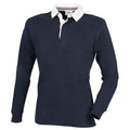 Navy - Front - Front Row Mens Premium Long Sleeve Rugby Shirt-Top