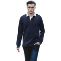 Navy - Side - Front Row Mens Premium Long Sleeve Rugby Shirt-Top