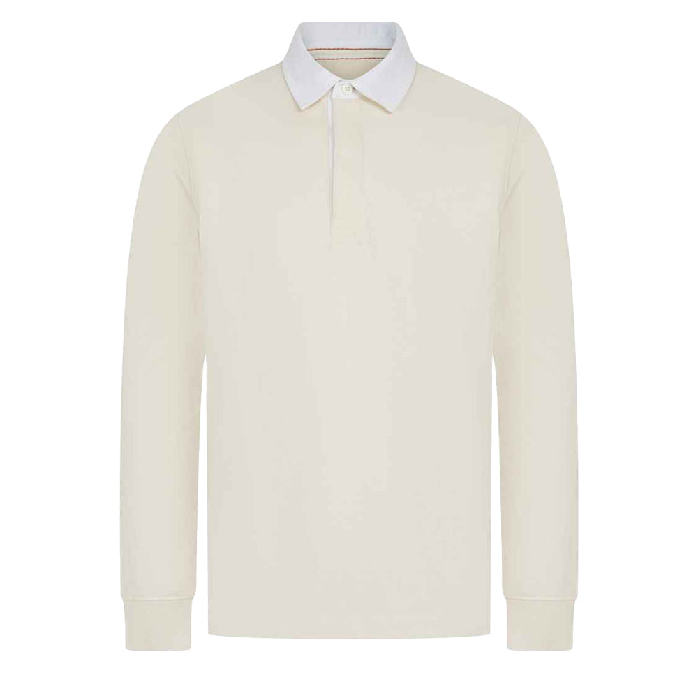 Natural - Front - Front Row Mens Premium Long Sleeve Rugby Shirt-Top