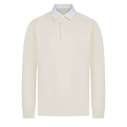 Natural - Front - Front Row Mens Premium Long Sleeve Rugby Shirt-Top