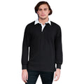 Black - Side - Front Row Mens Premium Long Sleeve Rugby Shirt-Top