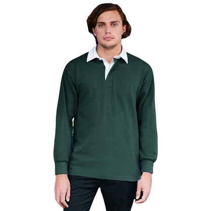Bottle - Side - Front Row Mens Premium Long Sleeve Rugby Shirt-Top