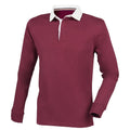 Burgundy - Front - Front Row Mens Premium Long Sleeve Rugby Shirt-Top