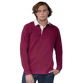 Burgundy - Side - Front Row Mens Premium Long Sleeve Rugby Shirt-Top