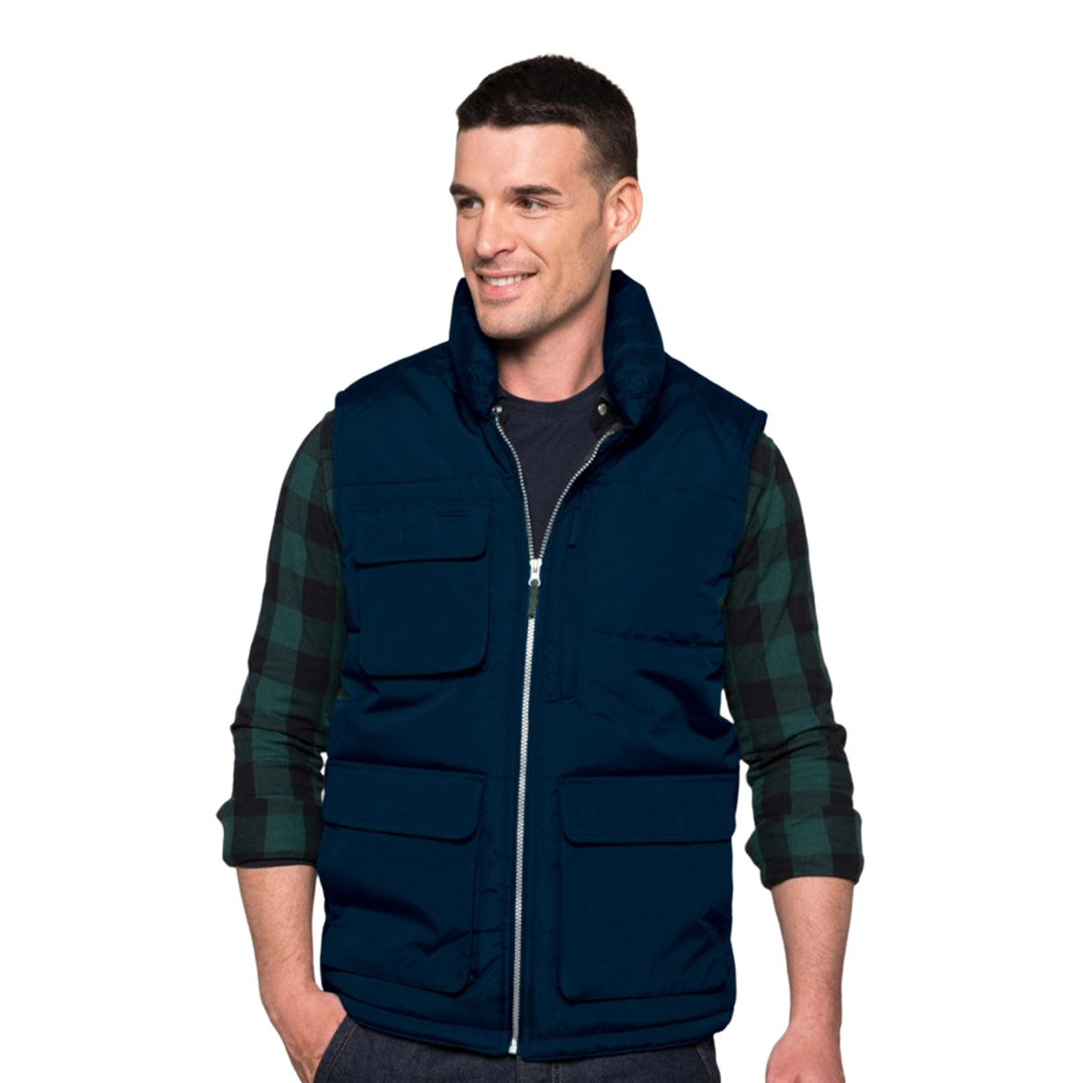 Navy - Back - WK. Designed To Work Mens Quilted Full Zip Bodywarmer-Gilet