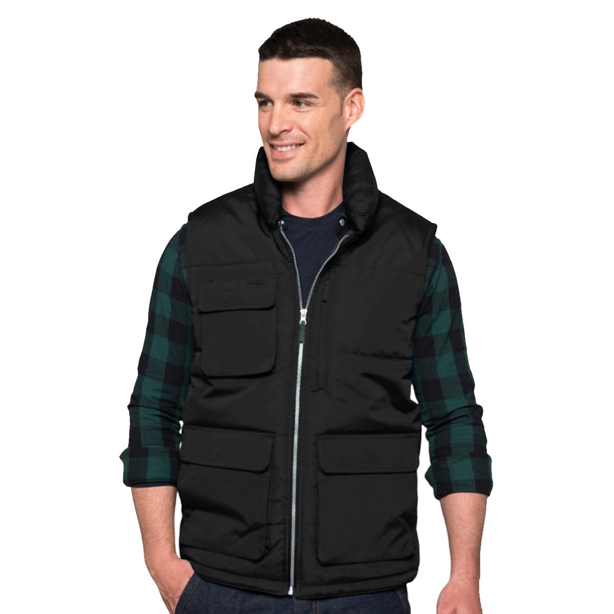 Black - Back - WK. Designed To Work Mens Quilted Full Zip Bodywarmer-Gilet