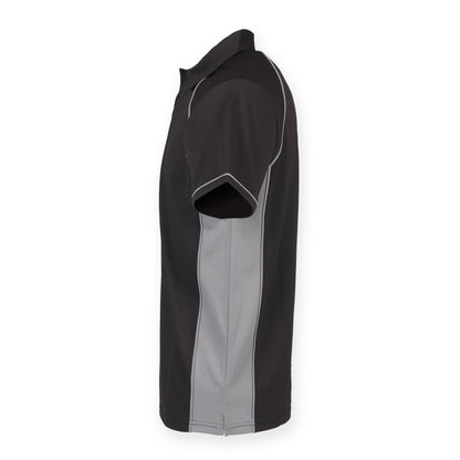 Black-Gunmetal Grey - Side - Finden & Hales Mens Piped Performance Sports Polo Shirt