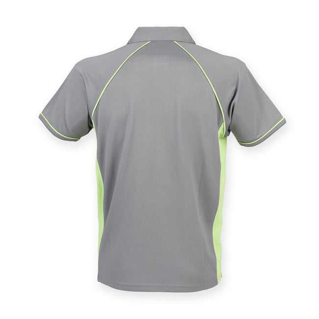 Gunmetal Grey-Lime - Back - Finden & Hales Mens Piped Performance Sports Polo Shirt