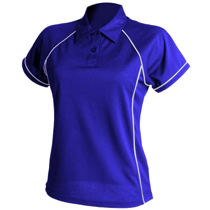 Royal-White - Front - Finden & Hales Womens Coolplus Piped Sports Polo Shirt