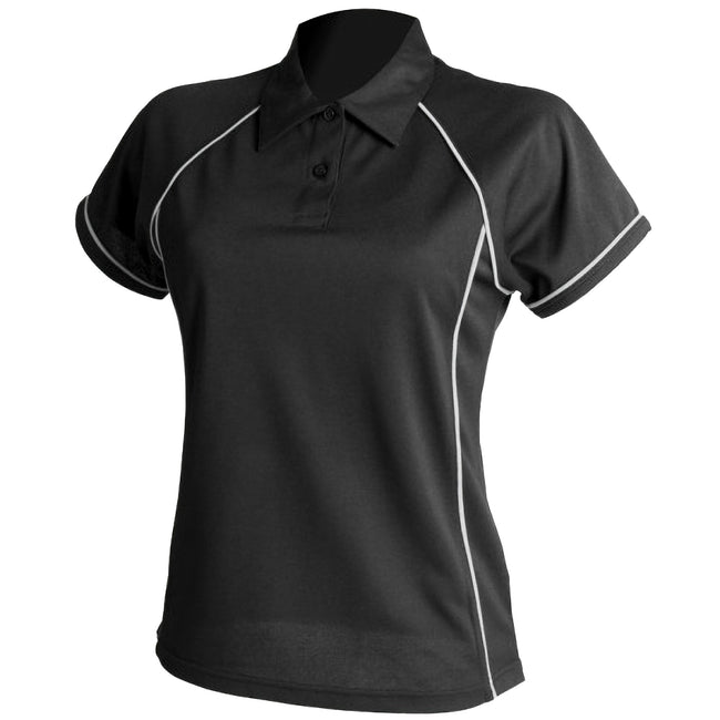 Black-White - Front - Finden & Hales Womens Coolplus Piped Sports Polo Shirt