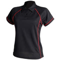 Black-Red - Front - Finden & Hales Womens Coolplus Piped Sports Polo Shirt