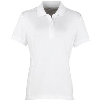 White - Front - Premier Womens-Ladies Coolchecker Short Sleeve Pique Polo T-Shirt