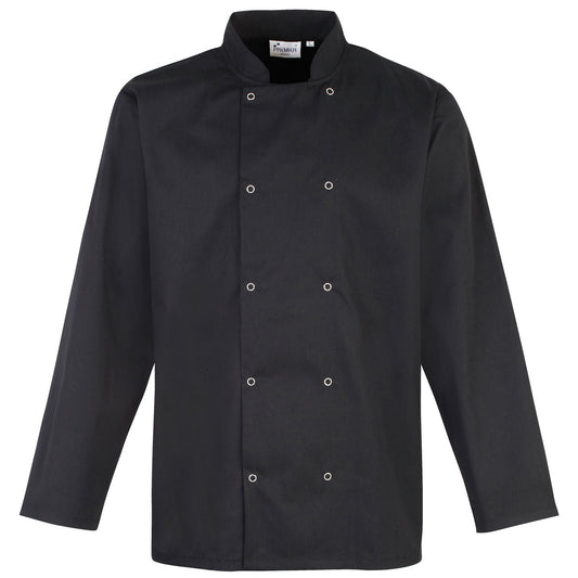 Black - Front - Premier Studded Front Long Sleeve Chefs Jacket - Chefswear