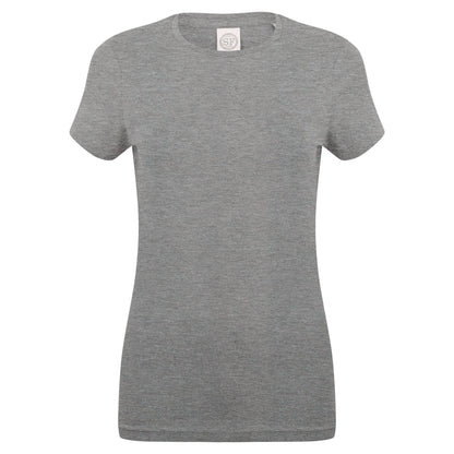 Heather Grey - Front - Skinni Fit Womens-Ladies Feel Good Stretch Short Sleeve T-Shirt