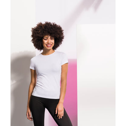 White - Side - Skinni Fit Womens-Ladies Feel Good Stretch Short Sleeve T-Shirt