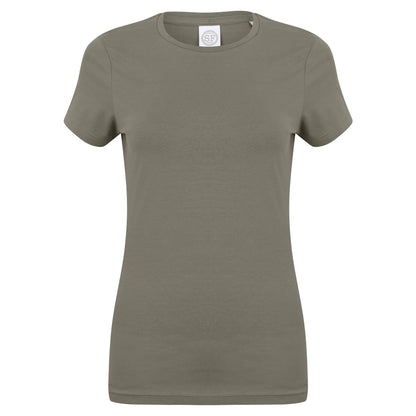 Khaki - Front - Skinni Fit Womens-Ladies Feel Good Stretch Short Sleeve T-Shirt