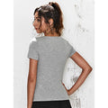 Heather Grey - Back - Skinni Fit Womens-Ladies Feel Good Stretch V-Neck Short Sleeve T-Shirt