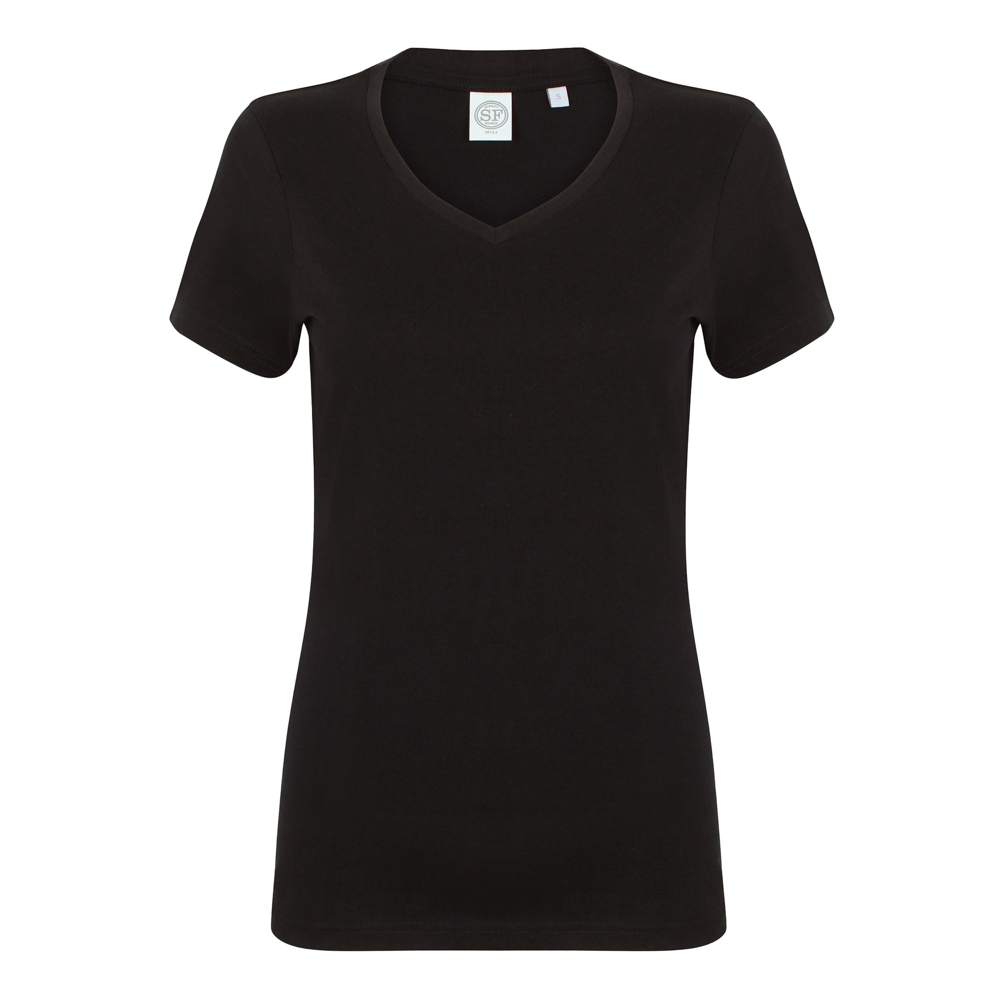 Black - Front - Skinni Fit Womens-Ladies Feel Good Stretch V-Neck Short Sleeve T-Shirt