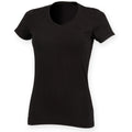 Black - Side - Skinni Fit Womens-Ladies Feel Good Stretch V-Neck Short Sleeve T-Shirt