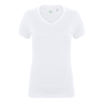White - Front - Skinni Fit Womens-Ladies Feel Good Stretch V-Neck Short Sleeve T-Shirt