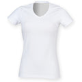 White - Back - Skinni Fit Womens-Ladies Feel Good Stretch V-Neck Short Sleeve T-Shirt