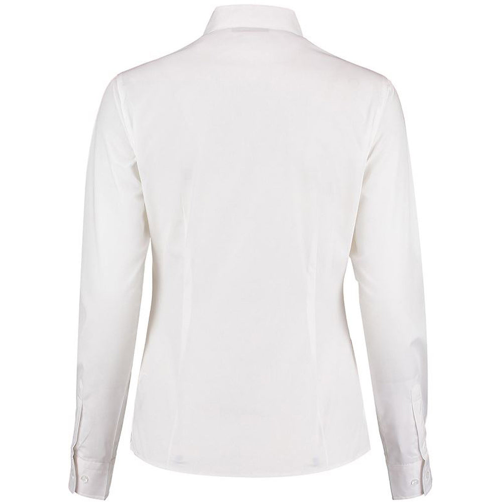 White - Back - Kustom Kit Womens-Ladies Mandarin Collar Fitted Long Sleeve Shirt