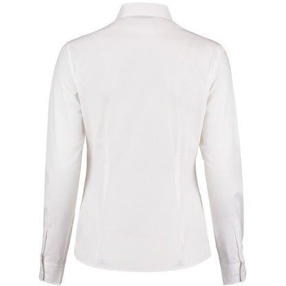 White - Back - Kustom Kit Womens-Ladies Mandarin Collar Fitted Long Sleeve Shirt