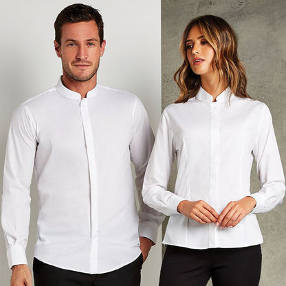 White - Back - Kustom Kit Mens Mandarin Collar Fitted Long Sleeve Corporate Shirt