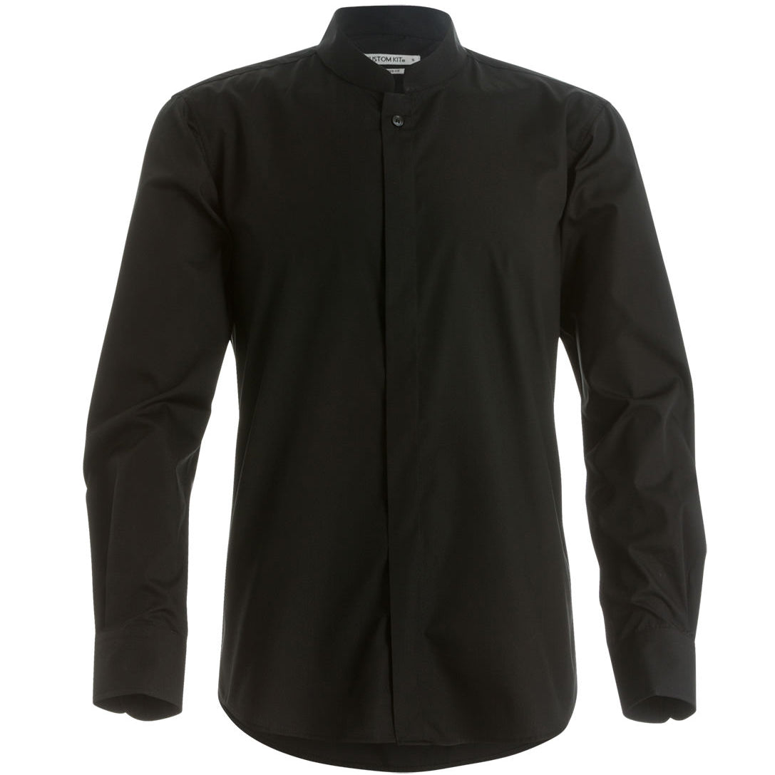 Black - Front - Kustom Kit Mens Mandarin Collar Fitted Long Sleeve Corporate Shirt