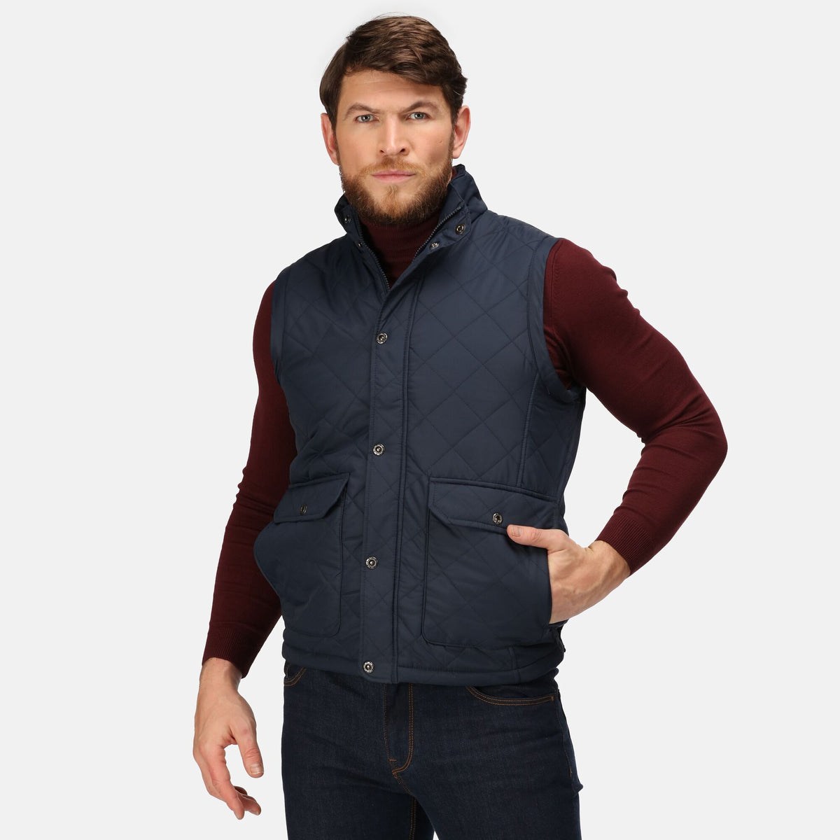 Navy - Side - Regatta Mens Tyler Sleeveless Bodywarmer-Gilet