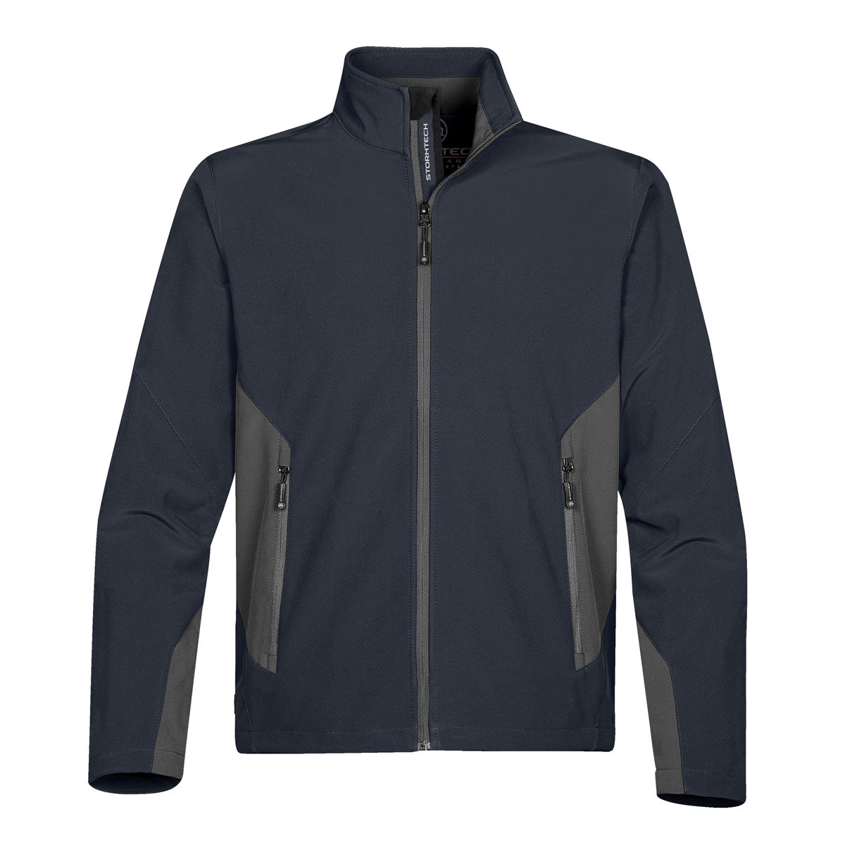 Navy- Granite - Front - Stormtech Mens Pulse Softshell Jacket