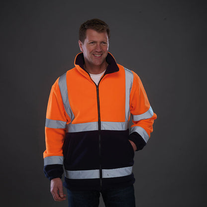 Orange- Navy - Back - Yoko Mens Hi Vis Heavyweight Fleece Jacket