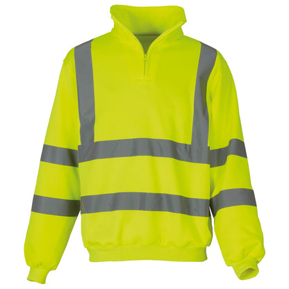 Yellow - Front - Yoko Mens Hi Vis 1-4 Zip Sweatshirt