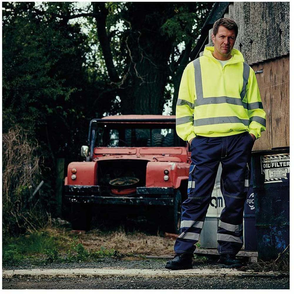 Yellow - Back - Yoko Mens Hi Vis 1-4 Zip Sweatshirt