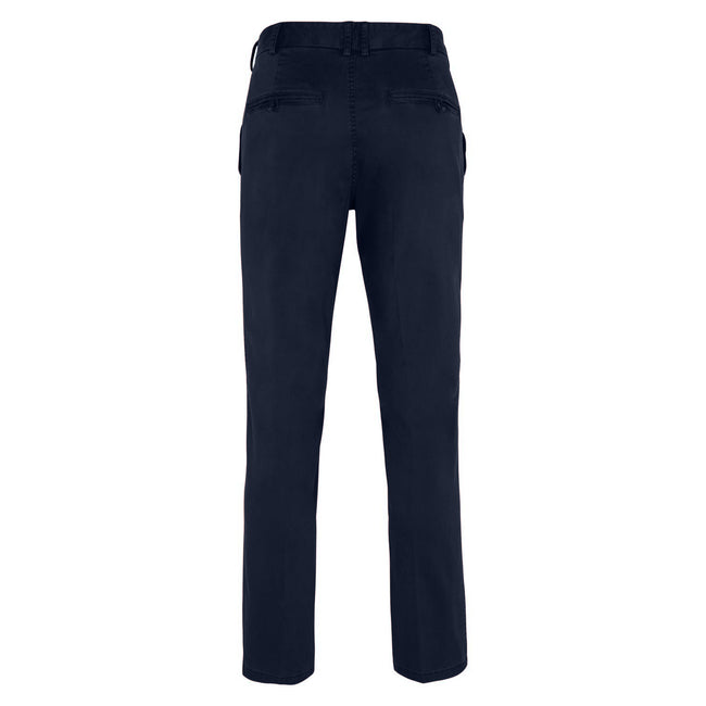 Navy - Back - Front Row Mens Cotton Rich Stretch Chino Trousers