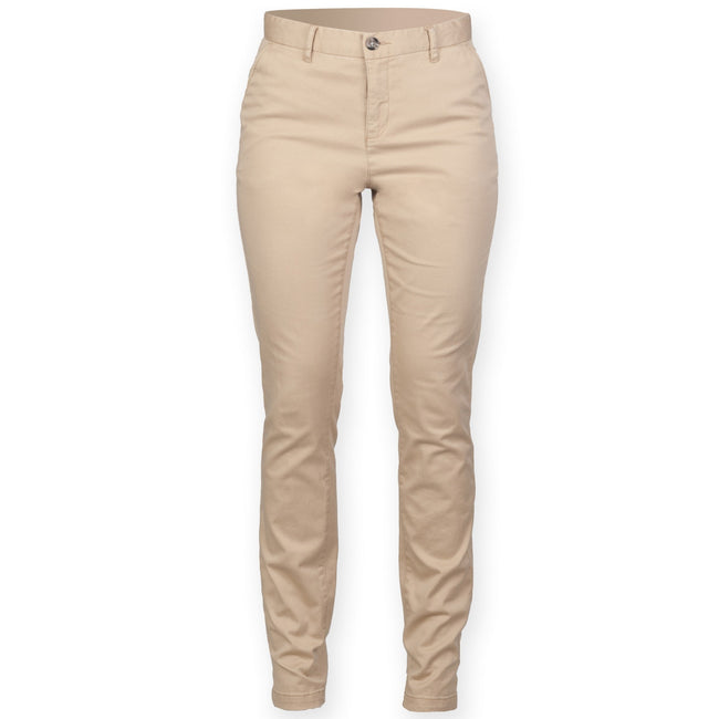 Stone - Front - Front Row Womens-Ladies Cotton Rich Stretch Chino Trousers