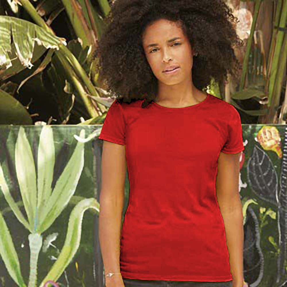 Red - Back - Fruit Of The Loom Womens-Ladies Lady Fit Short-Sleeved T-Shirt
