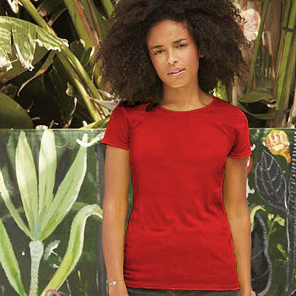 Red - Back - Fruit Of The Loom Womens-Ladies Lady Fit Short-Sleeved T-Shirt