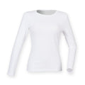 White - Front - Skinni Fit Womens-Ladies Feel Good Stretch Long Sleeve T-Shirt