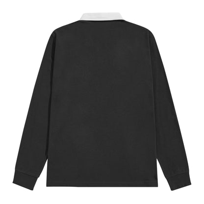 Black - Back - Front Row Mens Long Sleeve Sports Rugby Shirt