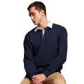 Navy - Side - Front Row Mens Long Sleeve Sports Rugby Shirt