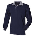 Navy-Slate collar - Front - Front Row Mens Long Sleeve Sports Rugby Shirt