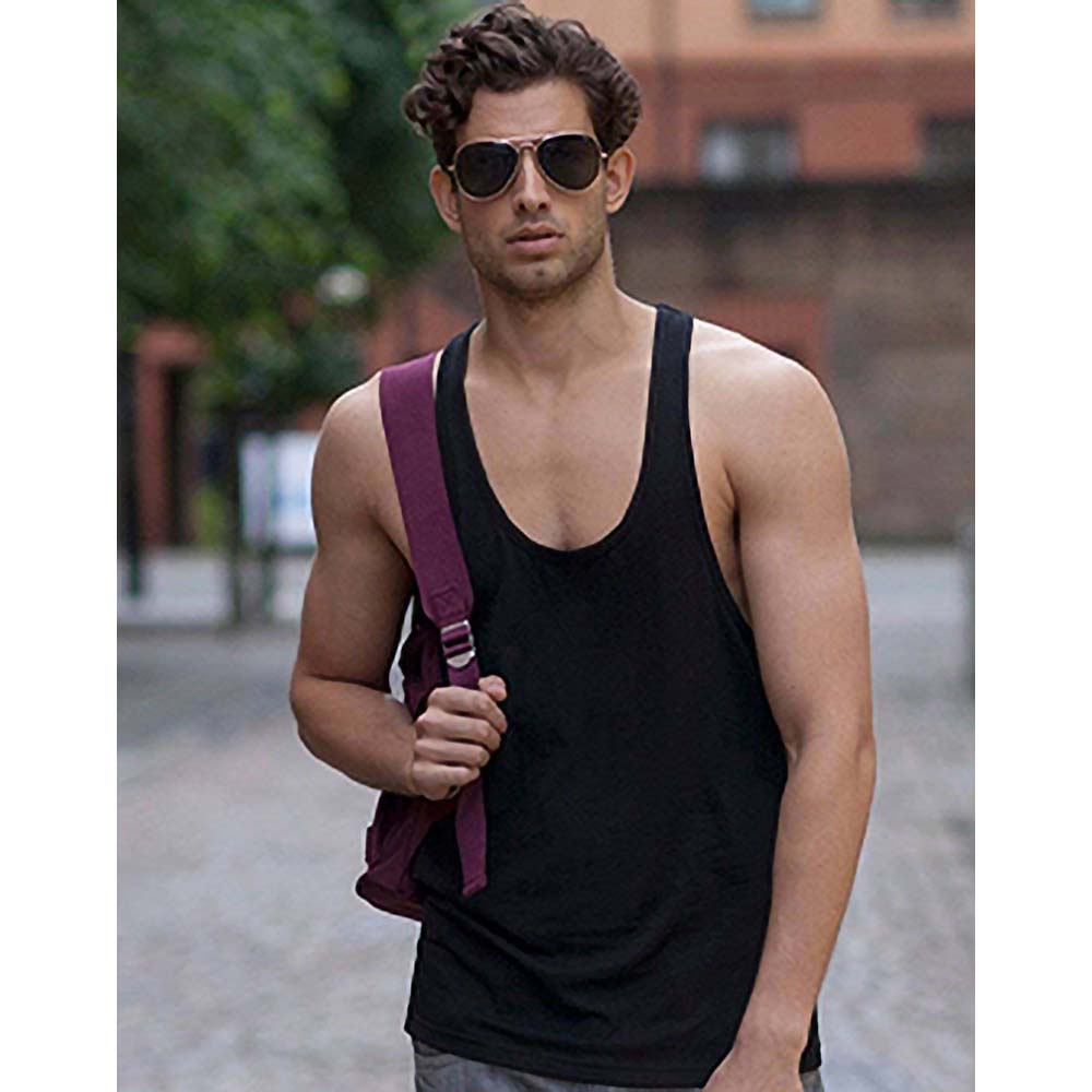 Black - Back - Skinnifit Mens Plain Sleeveless Muscle Vest