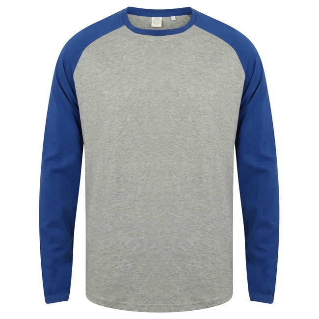 White - Oxford Navy - Side - Skinnifit Mens Raglan Long Sleeve Baseball T-Shirt