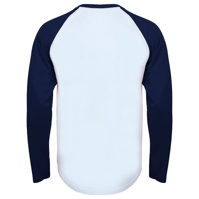 White - Oxford Navy - Back - Skinnifit Mens Raglan Long Sleeve Baseball T-Shirt