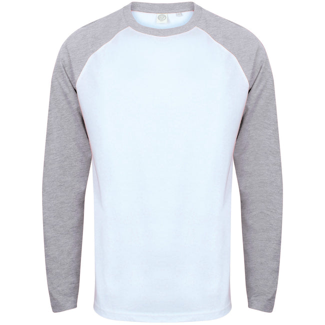 White - Oxford Navy - Side - Skinnifit Mens Raglan Long Sleeve Baseball T-Shirt